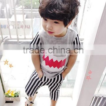 Summer Boys stripe splicing short sleeve T-shirt + vertical stripe pants suit