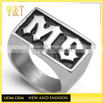 Jingli Jewelry On Stock Factory Price 316L Black Stainless Steel Custom Engraved Jewelry MC Biker Rings (HF-052)