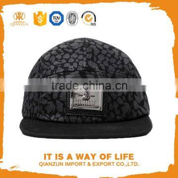 custom print 5 panel leather strap back hats with metal buckle