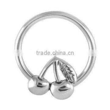 Adorable Cherry Stainless Steel Captive Bead Ring 14 Gauge Ring photo-1