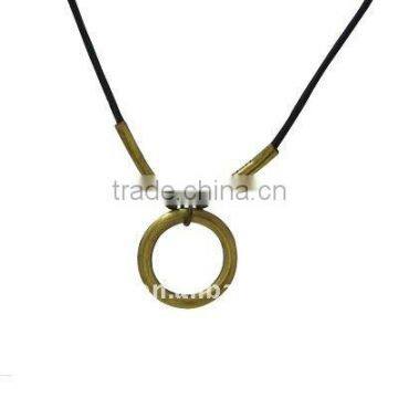 Round Brass Medallion Brown Leather Necklace