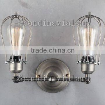 Manufacturer's Marconi Small Cage Sconce Double Aged Steel Industrial Wall lamp project lighting