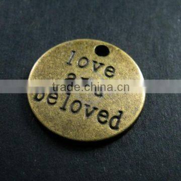 20mm vintage style bronze plated alloy antiqued love and beloved engraved letter DIY pendant charm supplies 1810218