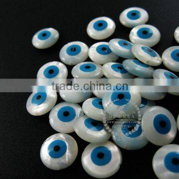 12mm Blue White Mother of Pearl Shell Turkish Evil Eye Beads Flat Round Loose Beads for DIY Earring ,ring DIY Findings 3000042