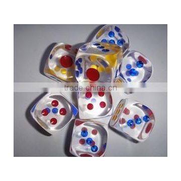 Transparent dice with colorful dot,can be customed