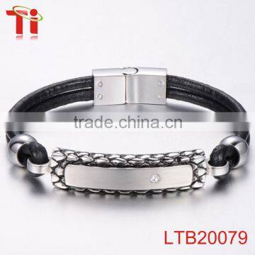 fashion jewelry Genuine Black Leather Braided Wristband Bracelet for men stainless steel clasps for bracelet