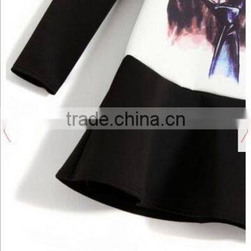 Black Glasses Dog Print Falbala Cotton Blend New Dress photo-5