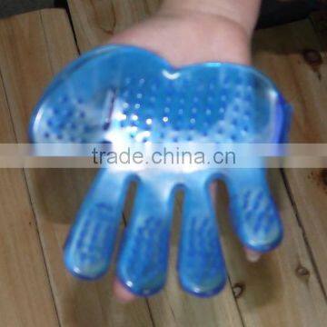 Five Fingers Dog Puppy Pet Plastic Bath Glove Brush Comb Massage Palm Hand Blue photo-4