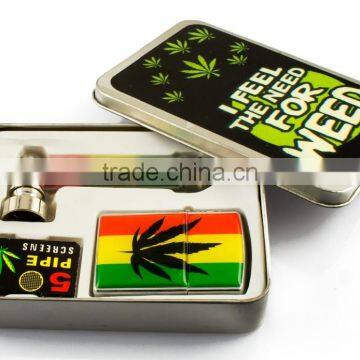 tobacco grinder, screen and smoking metal pipes three all in one kit