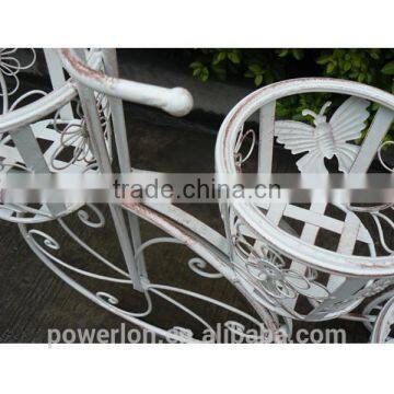 POWERLON Vintage Metal Bicycle Flower Plant Stand 3 Tier Pot Wrought Iron Outdoor Garden Furniture photo-4