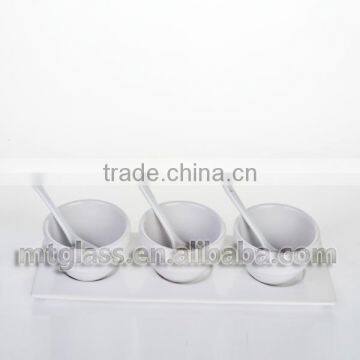 Handmade wholesale 3 pcs set white ceramic serving soup noodle bowls with lids