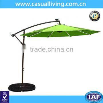 Outdoor 10 Feet Solar Powered LED Stripe Lighted Aluminum Offset Patio Umbrella with Crank