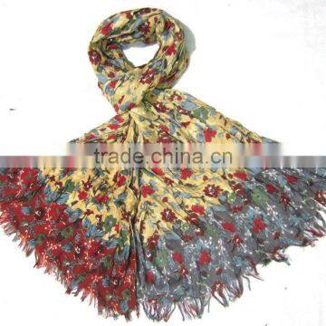 Polyester Cotton Printed with Fringes Stoles