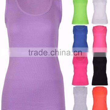 Womens Plain Ribbed Stretch Ladies Sleeveless T-Shirt Vest Tank Top Plus Siz