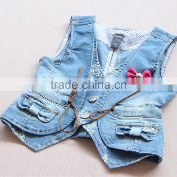 New Arrival 2016 Super and Lovely Pink Bowknot Printing Denim Vest photo-5