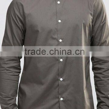 Custom Long Sleeve Spread Collar Mens Pre-Shrunk 55% Cotton 45% Polyester Breathable Comfort Fit Casual Grey Plain Shirts photo-3
