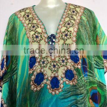 DIGITAL Print Viscose Crepe Crystal Embellish Kaftan CAFTAN Tunic Poncho Blouse photo-3