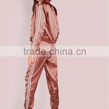 MGOO Women Plain Lightweight Satin Track Bomber Jacket Zip Up Baseball Jacket With Private Label Tag photo-6