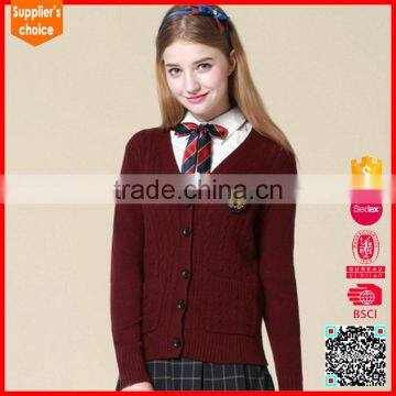 2017 Latest cable crew neck British style girl sex uniform school sweaters