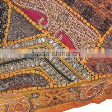 Yellow Decorative Large Euro Pillow Sham - Beaded Indian Patchwork Accent Cushion Cover ~ 26 Inch photo-3