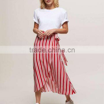 New Fashion Side Tie Red and White Striped Long Wrap Skirt for Girl photo-4