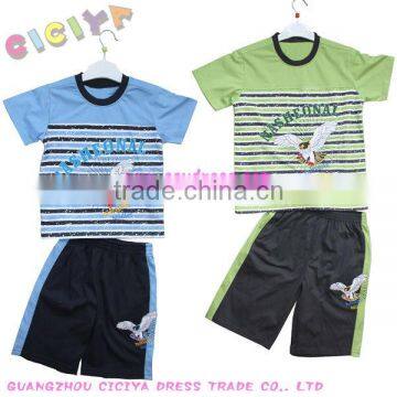 Kids boy's summer pajamas design 100%cotton sports pajamas set