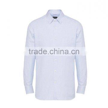 High quality men spring and summer classic models of linen light-colored square pattern long-sleeved shirt