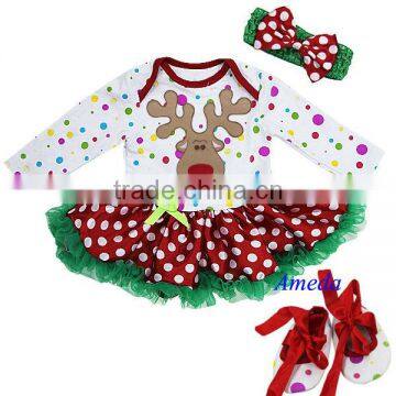 Baby Christmas Mustache Reindeer Colorful Polka Dots Long Sleeves Bodysuit Jumpsuit Pettiskirt Headband Crib Shoes NB-18M