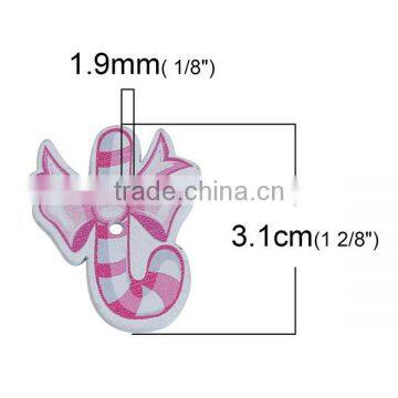 Wood Sewing Buttons Scrapbooking 2 Holes Bowknot At Random Christmas Candy Cane Pattern photo-2
