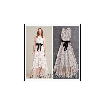 High Quality Designer Clothing Women Fashion Short Front Long Back Sleeveless Lace Party Dress