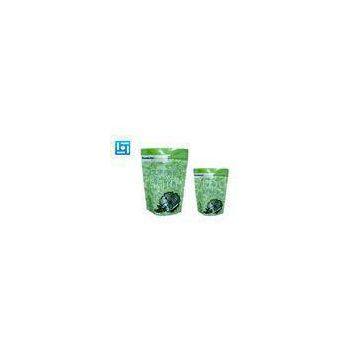Green Aluminum Bags Food Packaging / Sealable Flat Bottom Pouches For Coffee