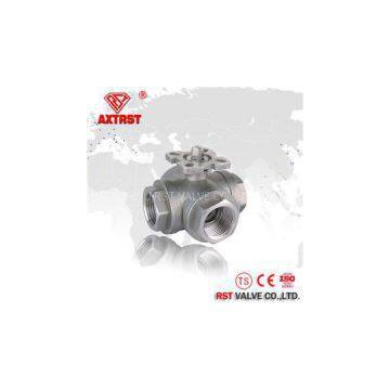 Stainless Steel T Port/L Reduce Port Thread Floating Three Way Ball Valve With ISO5211 Mounting Pad
