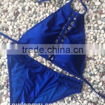 blue cutout swimwear bikini/xno halter bikini swimwear/ fancy bikini set swimwear beachwear