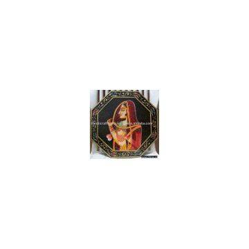 Painting of Traditional Lady on Octaungular Wood Board