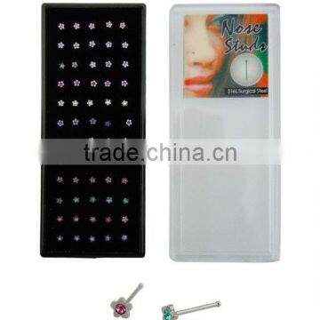 316L Surgical Steel Fishtail Autoclavable Fashion Nose Stud with Clear Gem Ball Top Nose Piercing Body Jewelry Nose Studs