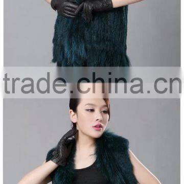 Winter 100% Genuine Rabbit Fur Vest With Raccoon Fur Collar Ladies Fur Vest For Outwear