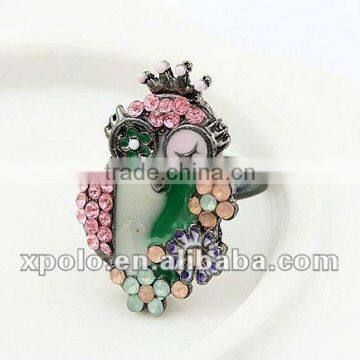 Cute Crystal Setting Flower Crown Owl Finger Ring