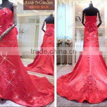 Top quality elegant long train red wedding dress,bridal dress RB050