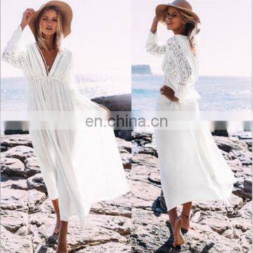 Europe And America Chiffon Lace v Neck Loose Sandbeach Dress
