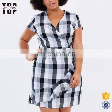 Fashion women plus size dresses plus size women clothing check t shirt skirt for fat ladies