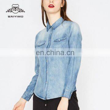 2017 Youth Fashion Long Sleeve Blank New Design Casual Women Cotton Denim Shirt