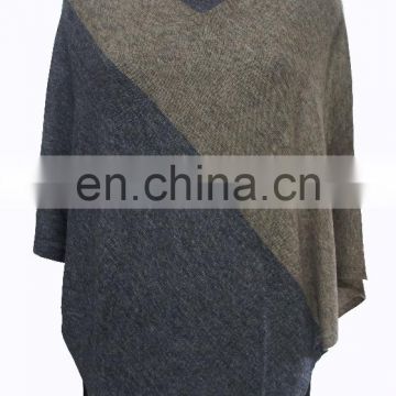 2016 wholesale Plain knitted cashmere/wool poncho for women ,Two tone poncho