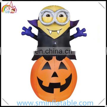 Halloween yard decor inflatable pumpkin with minions ,led lighted air blown halloween decorative for party