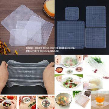 4pcs/set Silicone Cover Reusable Silicone stretch lids Multifunctional Silicone Wrap Seal Lid Food Fresh Keeping Kitchen Tool