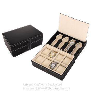 Custom logo 6 12 24 luxury pu leather watches gift packaging watch storage display box watches storage case band strap box