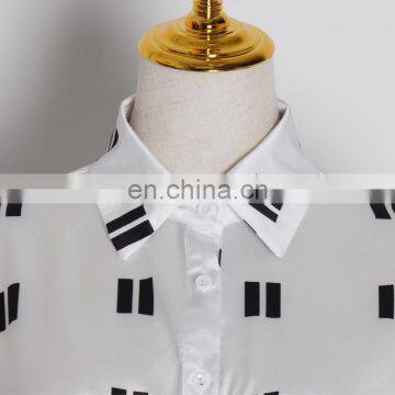 Asymmetrical Print Dresses For Women Lapel Collar Long Sleeve High Waist Tunic Mini Dress 2020 photo-3