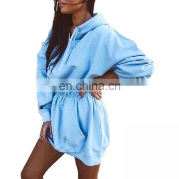 2020 Fall and winter women's waist-down zip front hoodie sweater casual dress