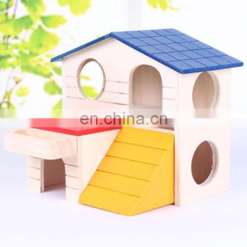 Hamster supplies toys small pet blue top double-layer house villa solid wood cabin