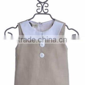 2015 wholesale high quality doll collar tank shirt top in linen kids apparel smocked clothing