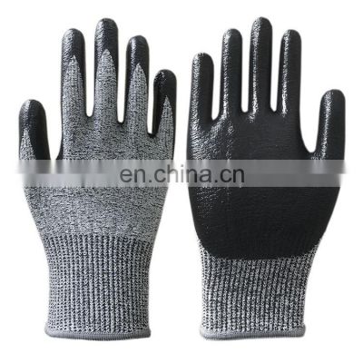 13G HPPE Liner Nitrile Dipped Anti Cut Gloves Level 5